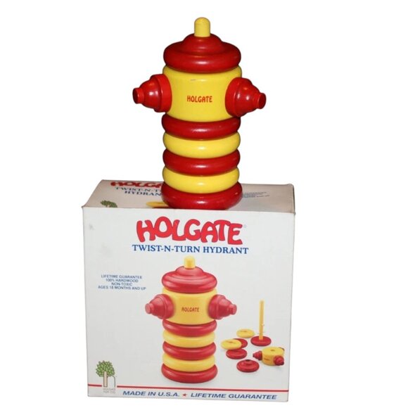 Vintage Stacking Fire Hydrant Wood Twist & Turn By Holgate Toys W/ Box - Picture 1 of 4